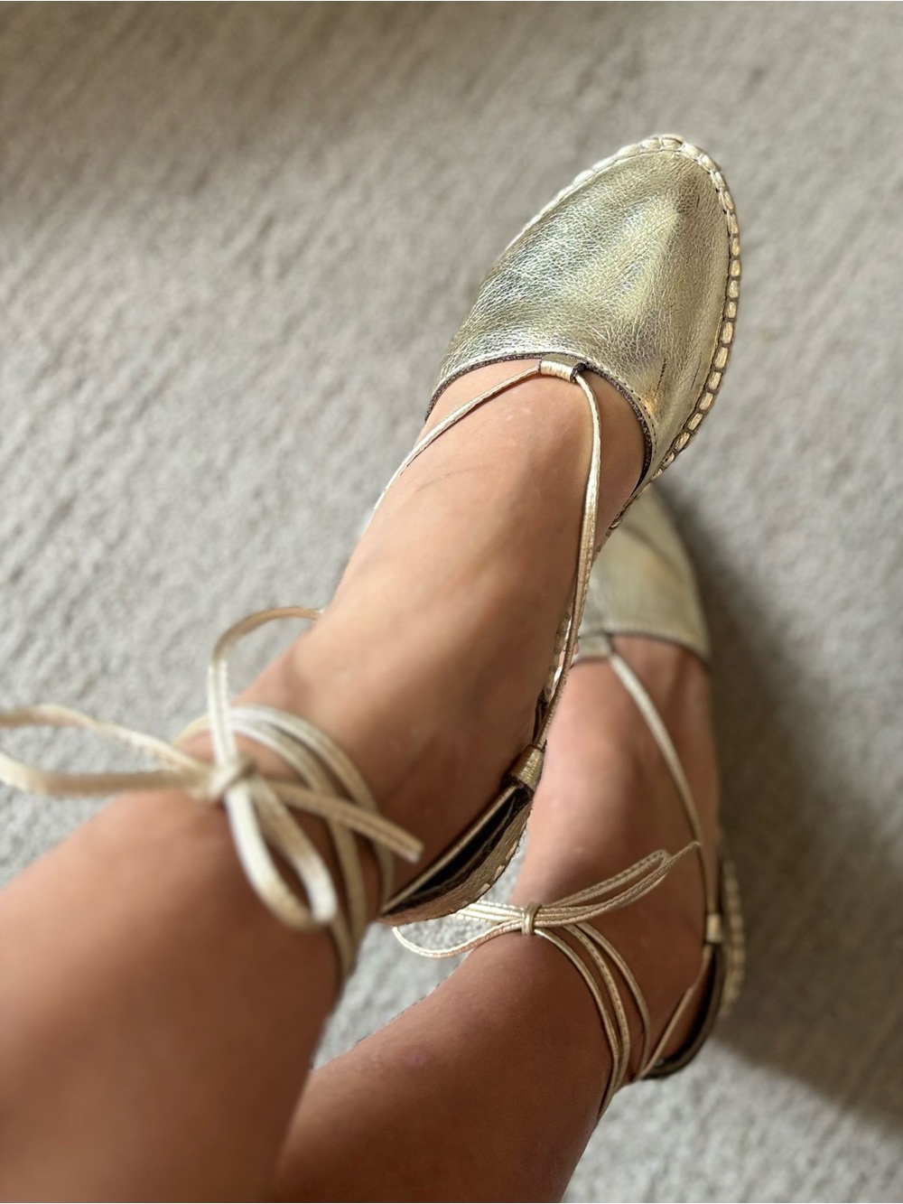 Gold Leather Metallic Lace-Up Espadrilles by Fabiolas